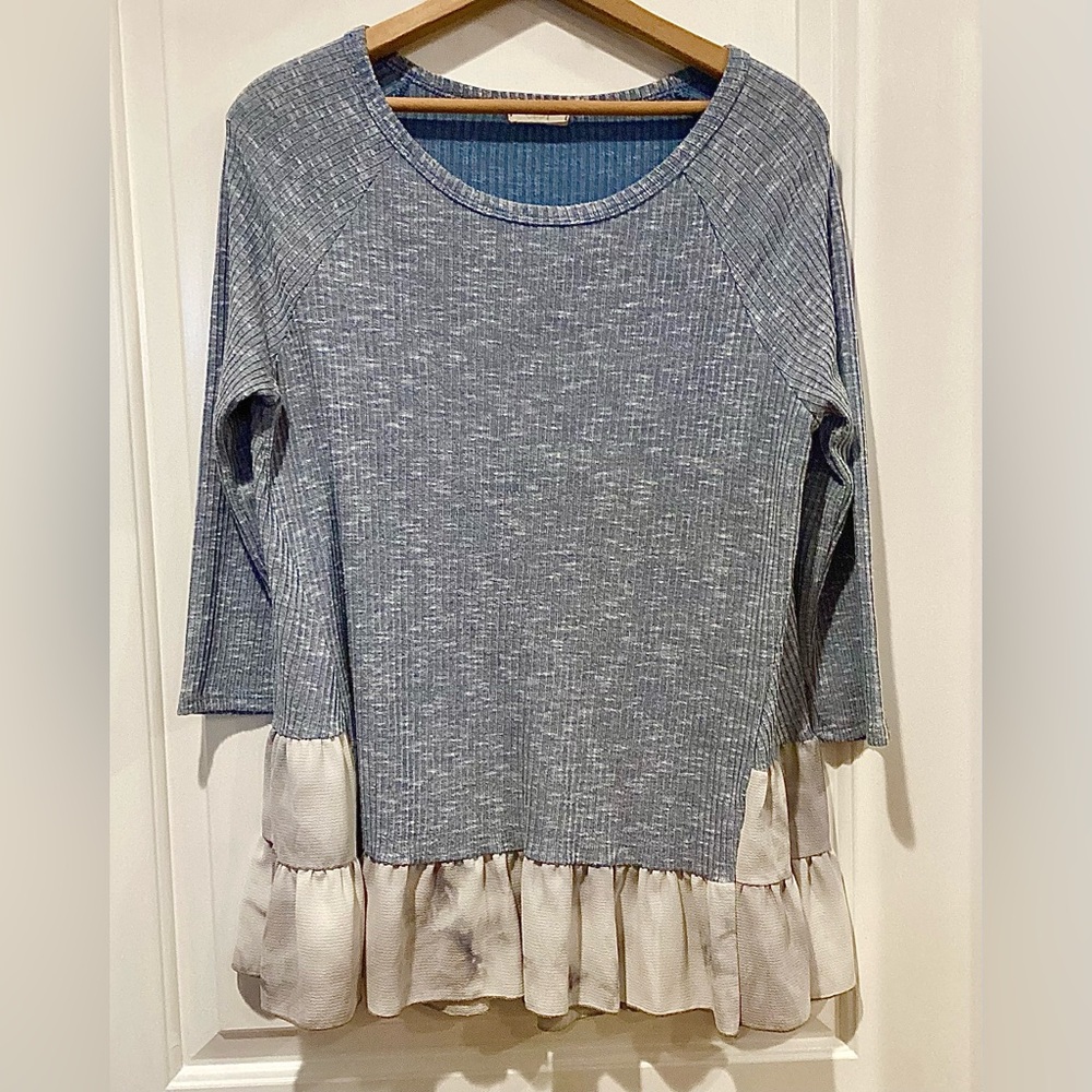ODDY Blue and Gray Tunic with Ruffled Hem